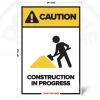 Caution Construction in Progress safety sign, 24 x 36 inch layout with construction worker pictogram