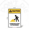Caution Construction in Progress safety sign, 12 x 18 inch layout with construction worker pictogram