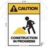 Caution Construction in Progress safety sign, 18 x 24 inch layout with construction worker pictogram
