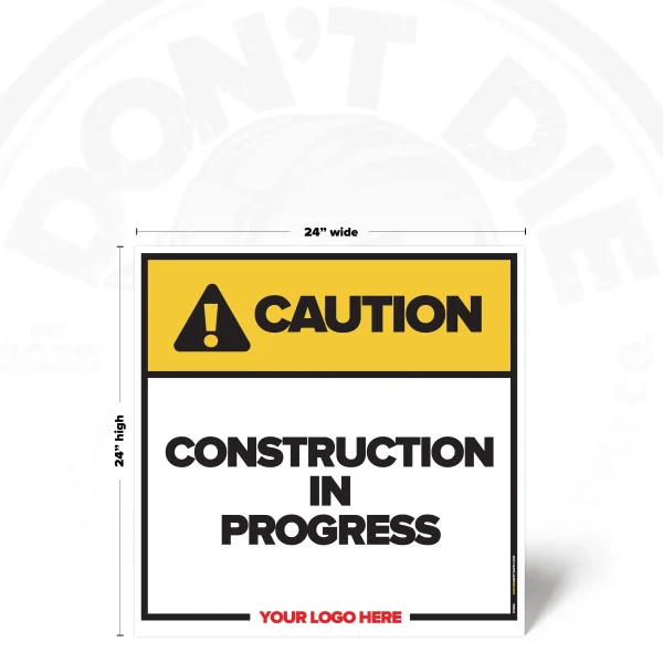 Caution Construction in Progress safety sign, 24 x 24 inch iconless warning design
