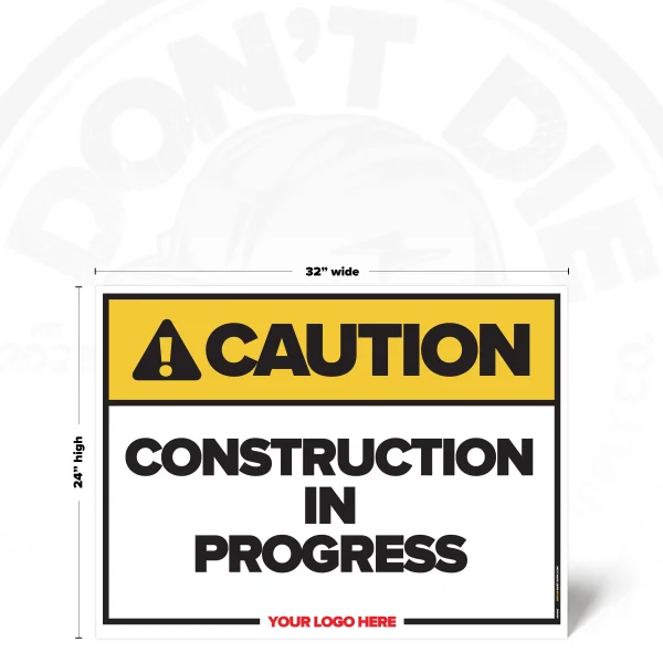 Caution Construction in Progress safety sign, 24 x 32 inch iconless warning design