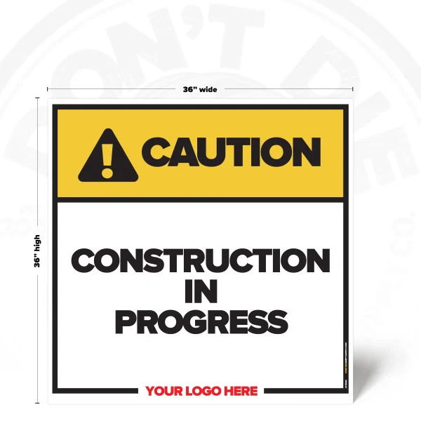 Caution Construction in Progress safety sign, 36 x 36 inch iconless warning design