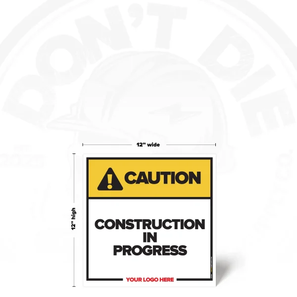 Caution Construction in Progress safety sign, 12 x 12 inch iconless warning design