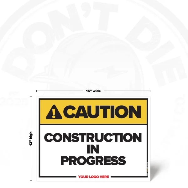 Caution Construction in Progress safety sign, 12 x 16 inch iconless warning design