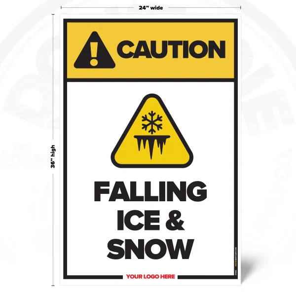 Caution Falling Ice & Snow safety sign, 24 x 36 inch design with falling ice warning pictogram