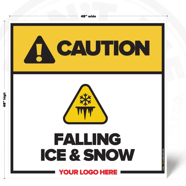 Caution Falling Ice & Snow safety sign, 48 x 48 inch design with falling ice warning pictogram