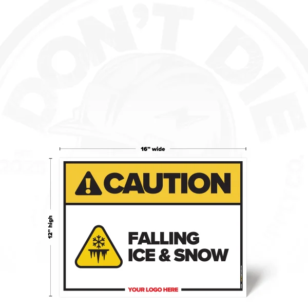 Caution Falling Ice & Snow safety sign, 12 x 16 inch design with falling ice warning pictogram