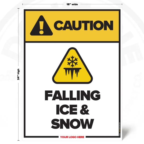 Caution Falling Ice & Snow safety sign, 18 x 24 inch design with falling ice warning pictogram