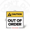 Out of Order safety sign, 24 × 24 inch, yellow CAUTION header and bold black warning text, iconless design