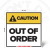 Out of Order safety sign, 36 × 36 inch, yellow CAUTION header and bold black warning text, iconless design