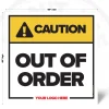 Out of Order safety sign, 48 × 48 inch, yellow CAUTION header and bold black warning text, iconless design