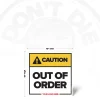 Out of Order safety sign, 12 × 12 inch, yellow CAUTION header and bold black warning text, iconless design