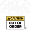 Out of Order safety sign, 12 × 16 inch, yellow CAUTION header and bold black warning text, iconless design
